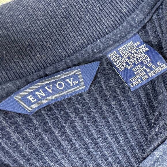 Vintage 90s Navy Blue Envoy Textured Polo Shirt Pocket Grandpa Core Dad Fit 3X - Picture 4 of 4